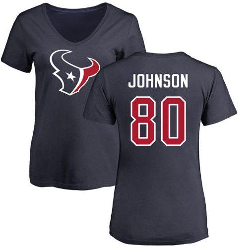 Andre Name Logo - Navy Blue Andre Johnson Women's Jersey - #80 Nike Houston Texans NFL ...
