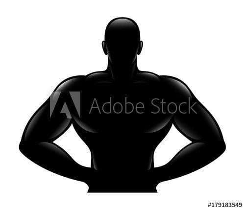 Strong Body Logo - Black Silhouette of strong muscular sports man, bodybuilder standing