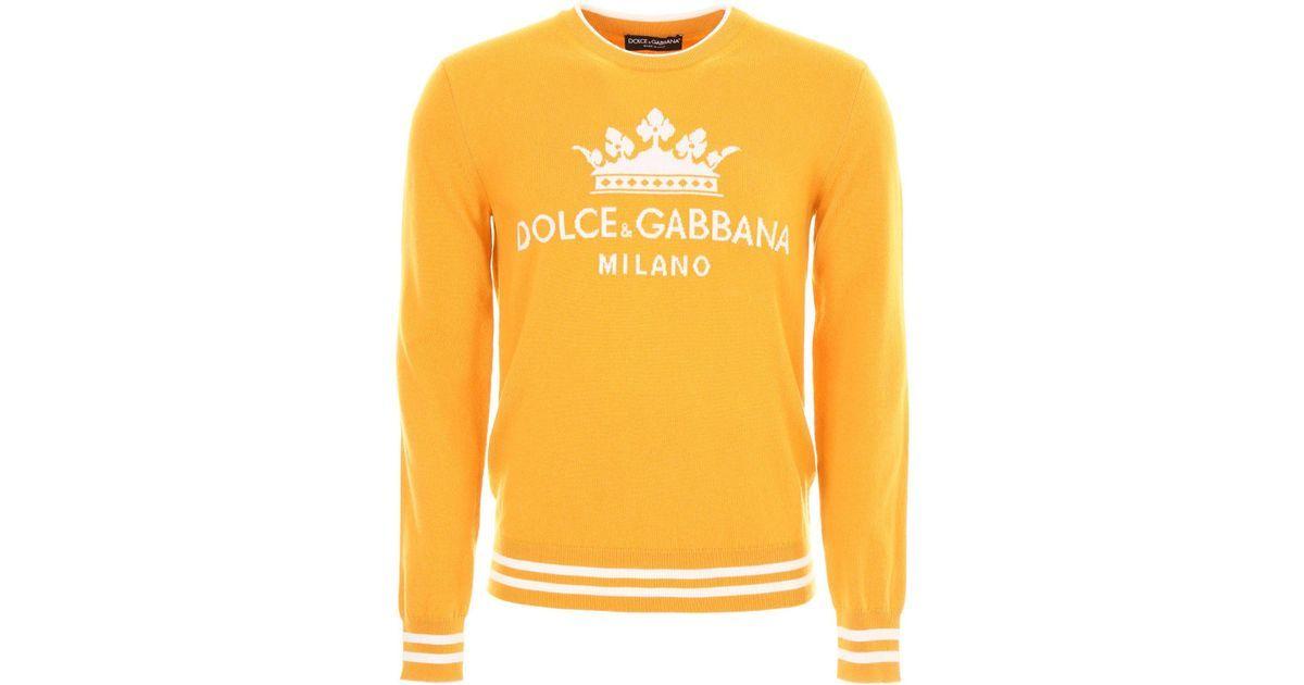 Yellow Crown Logo - Dolce & Gabbana Crown Logo Intarsia Pullover in Yellow for Men