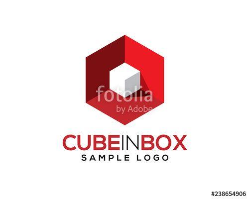 White and Red Hexagon Logo - white 3D 3 Dimensional cube inside red hexagon box with light