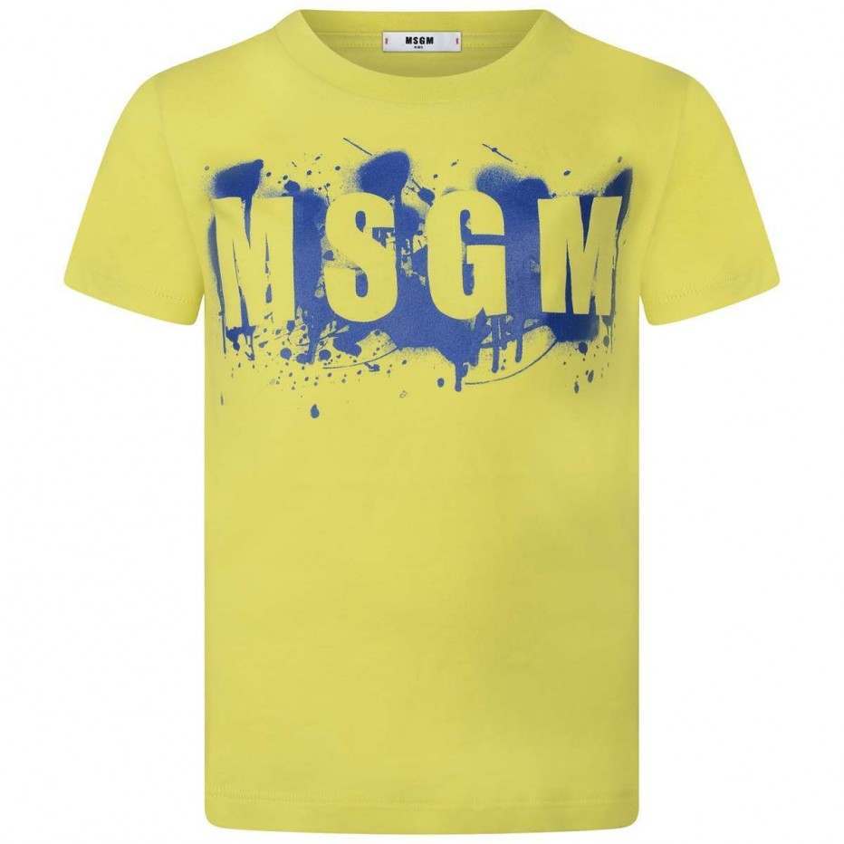 Blue Top and Yellow Logo - MSGM Boys Neon Yellow Logo Top - Boy