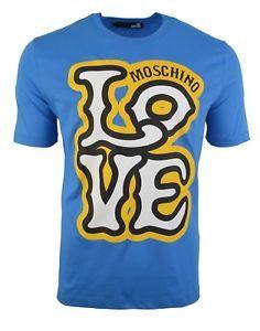 Blue Top and Yellow Logo - LOVE MOSCHINO LOGO PRINT T SHIRT BLUE YELLOW