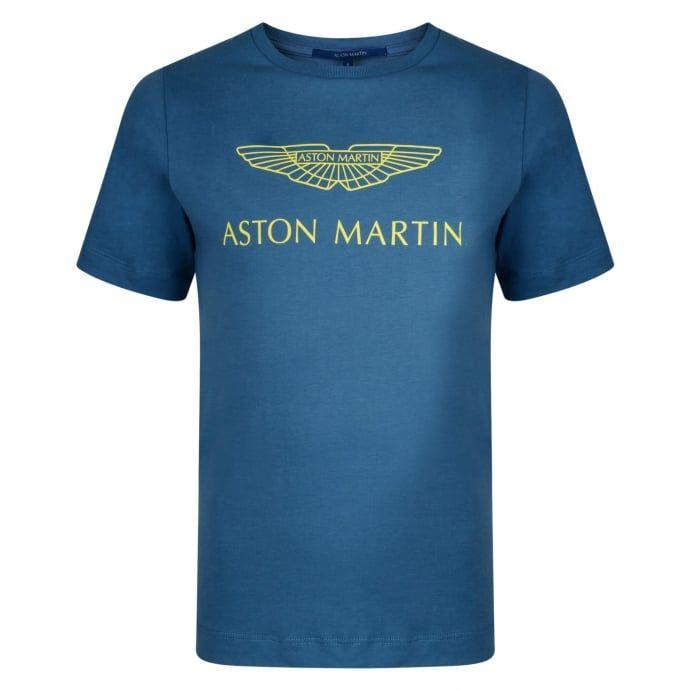 Blue Top and Yellow Logo - Aston Martin Boys Blue T Shirt With Yellow Logo