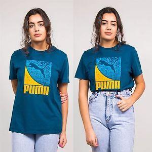 Blue Top and Yellow Logo - PUMA RETRO WOMENS SPORTS T-SHIRT BLUE TOP ORANGE DISTRESSED LOGO ...