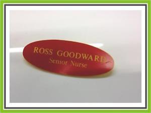 Red Yellow Oval Logo - RED/YELLOW OVAL ENGRAVED OFFICE STAFF NAME BADGE | eBay