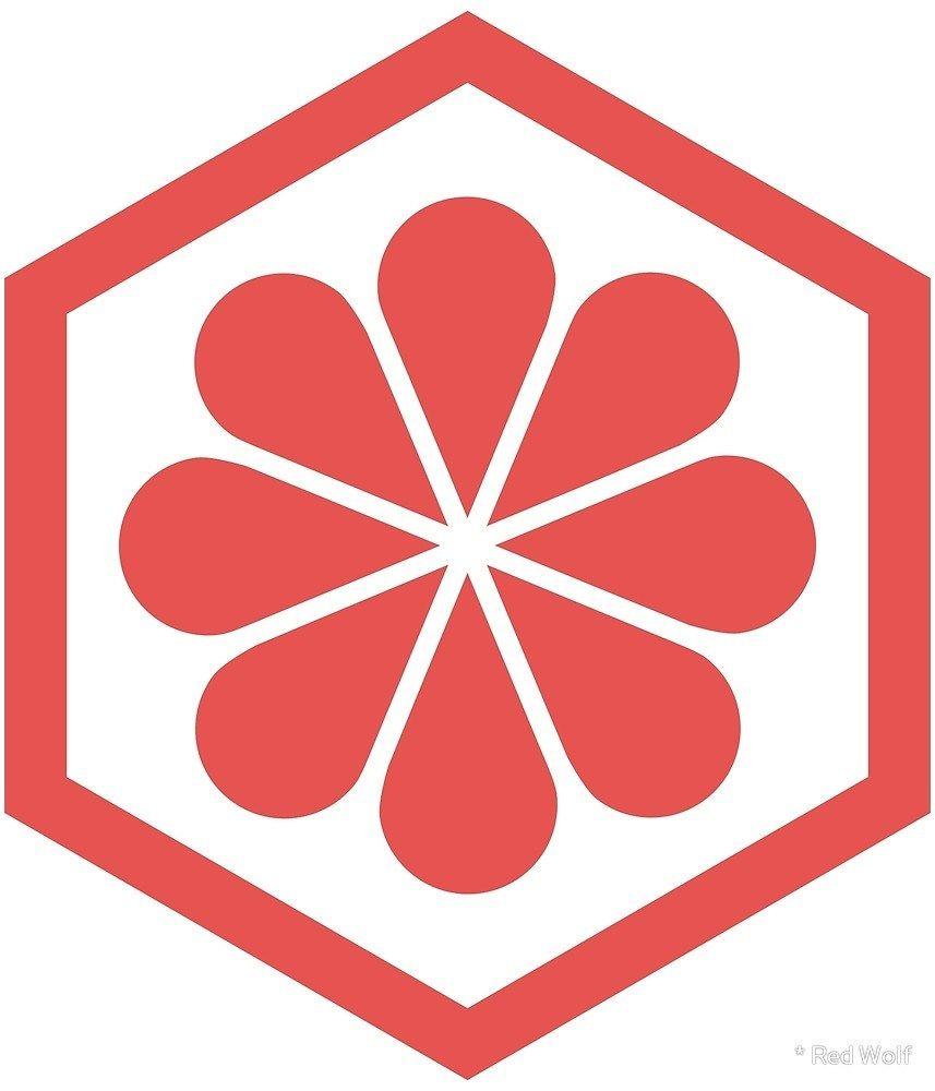White and Red Hexagon Logo - Geometric Pattern: Hexagon Flower: Colour White Red Wolf