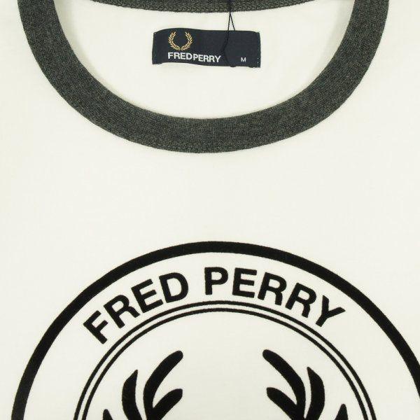 Fred Perry Logo - Buy Fred Perry Round Logo Flock T Shirt in Light Ecru|Jon Barrie|Perry