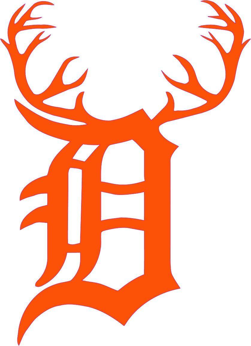 Orange Deer Logo - Detroit D Deer Antlers Orange Decal 6 with in