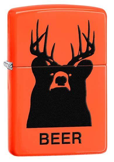 Orange Deer Logo - BEER Bear Deer Zippo Lighter in Neon Orange 29343 - TheLighterShop.co.uk
