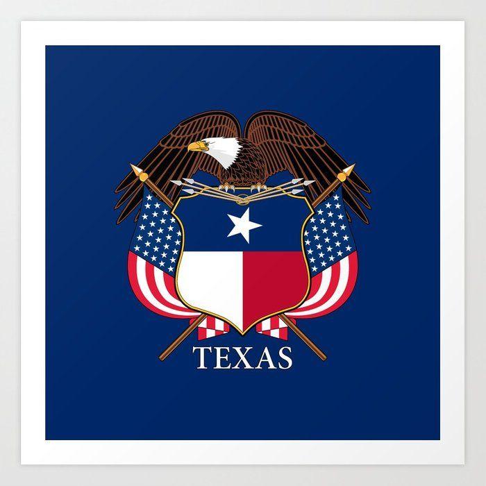 Texas Flag Eagle Logo - Texas flag and eagle crest concept Art Print by ...