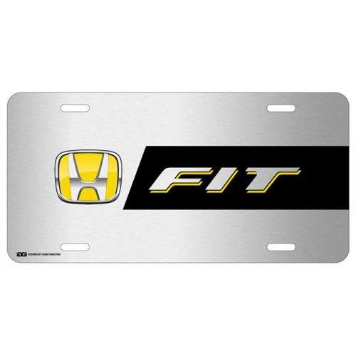 Honda Fit Logo - Personalized Honda FIT Yellow Logo on Brushed Steel License Plate