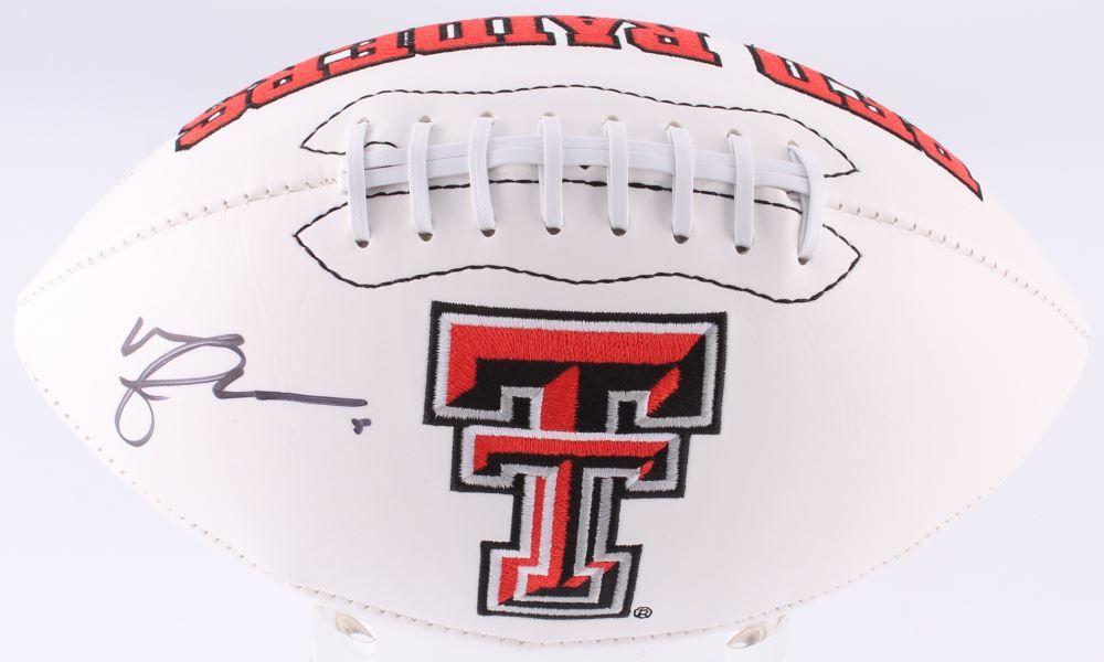 Texas Tech Red Raiders Logo - Michael Crabtree Signed Texas Tech Red Raiders Logo Football (JSA COA)