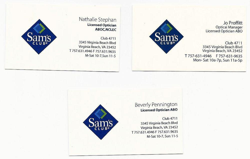 Sam's Club Optical Logo - These are the business cards for the Opticians at this Sam's Club