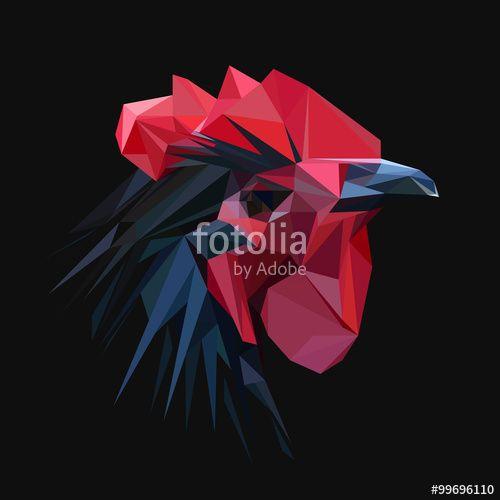 Triangle with Rooster Logo - Rooster chicken low poly design. Triangle vector illustration
