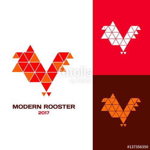 Triangle with Rooster Logo - Icon or logo template with red rooster. Symbol for corporate