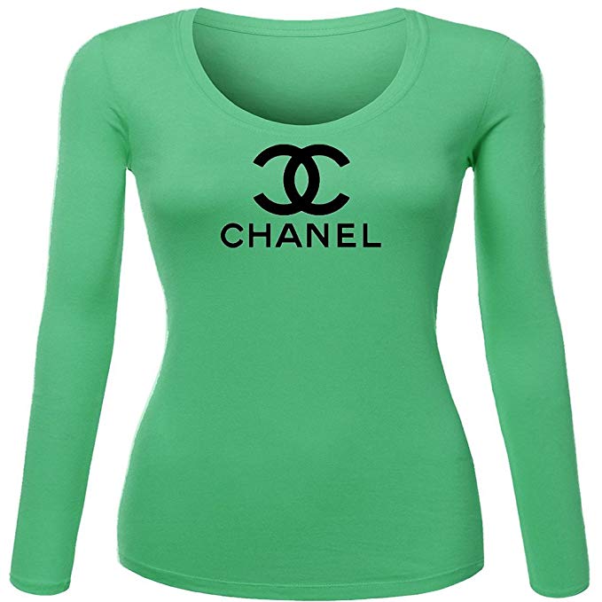 First Chanel Logo - Chanel Logo For Women's Printed Long Sleeve Cotton Tshirt Small