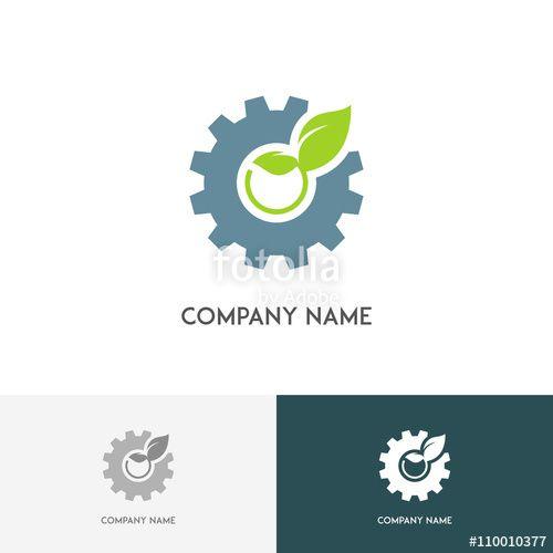 Industry Logo - Ecology and industry logo - gear wheel and fresh green sprout on the ...