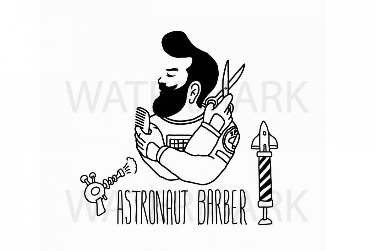 Barber Logo - Astronaut Barber For Salon Barber Shop JPG PNG Hand