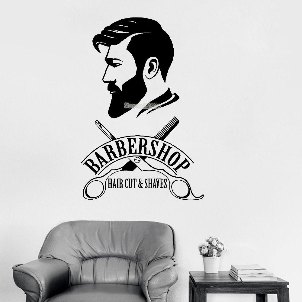 Barber Logo - Barbershop Logo Wall Decal Mural Barber Shop Sign Sticker Window