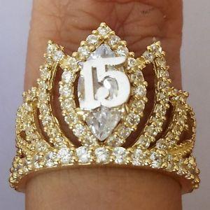 Brown with Yellow Crown Logo - Big 14k Yellow Gold 15 years Quinceanera crown white April birth ...