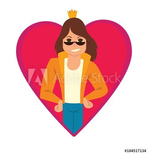 Brown with Yellow Crown Logo - Vector image of a pink frame as heart symbol. Cartoon image