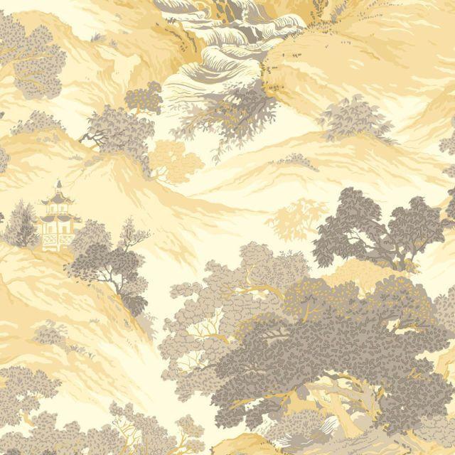 Brown with Yellow Crown Logo - Crown Wallcoverings Oriental Landscape Wallpaper Yellow M1192 Full ...