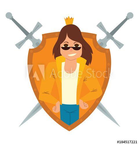 Brown with Yellow Crown Logo - Vector yellow frame as shield with crossed swords. Cartoon image of ...