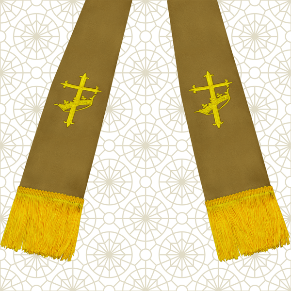 Brown with Yellow Crown Logo - Brown and Gold Satin Clergy Stole with Cross & Crown - Arkman's