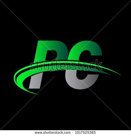 Green PC Logo - initial letter PC logotype company name colored green and black ...