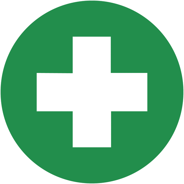 Frist Aid Logo - Self-adhesive circular first aid symbol safety labels on a sheet ...
