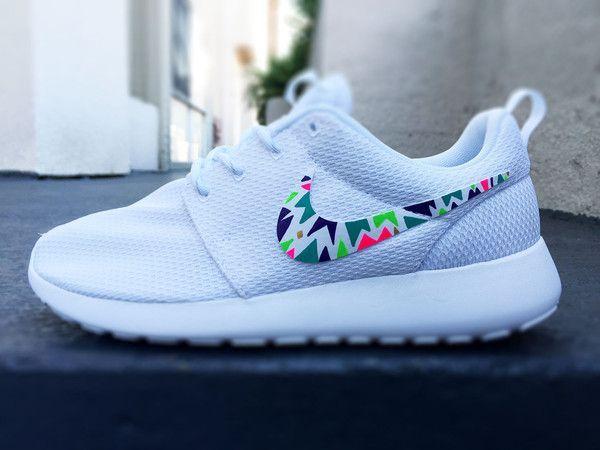 Nike Shoes with the Triangle Logo - Custom Nike Roshe Run sneakers for women, Lime, purple, green, pink ...