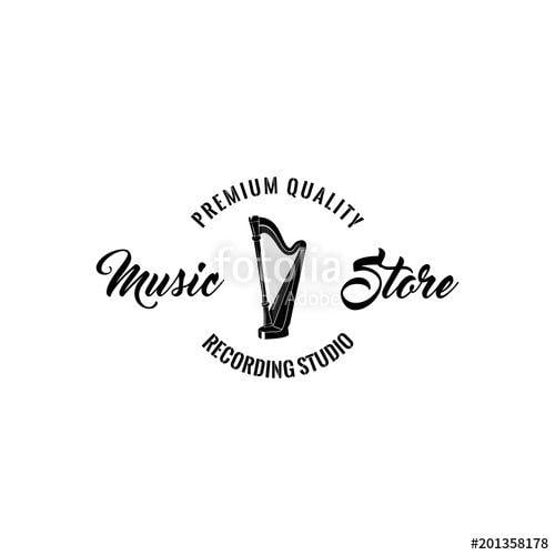 Harps Store's Logo - Harp icon. Music store emblem logo label. Premium quality