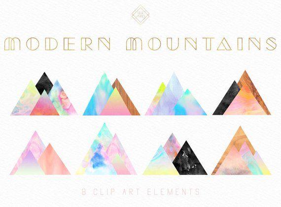 Modern Mountain Logo - Modern Mountain Clipart Geometric Clipart Water Color Clip | Etsy