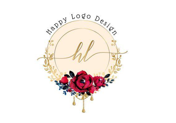 Rose Flower Logo - DIGITAL Flowers gold circle logo design red roses flowers | Etsy