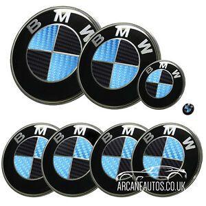 Light Blue and Black Logo - FOR BMW Carbon Fibre Black & Light Blue Badge Decals Wrap Sticker