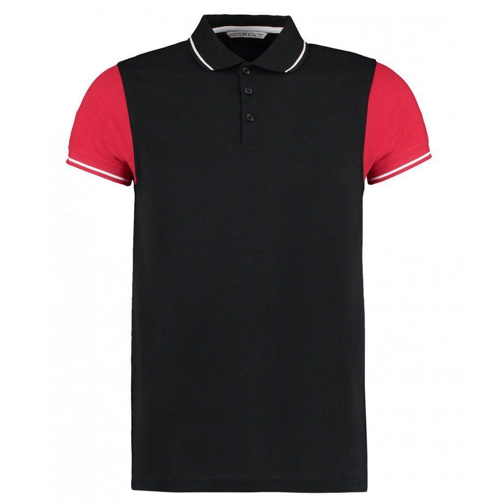 Red and Black If Logo - Kustom Kit Men's Black/Red Contrast Tipped Pique Polo Shirt