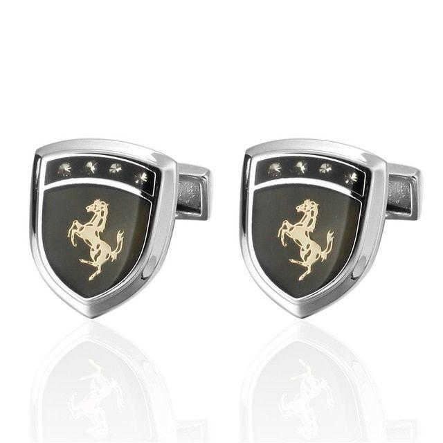 Golden Shield Car Logo - HYX Jewelry Golden Shield horse metal Brand Cuff Buttons French ...