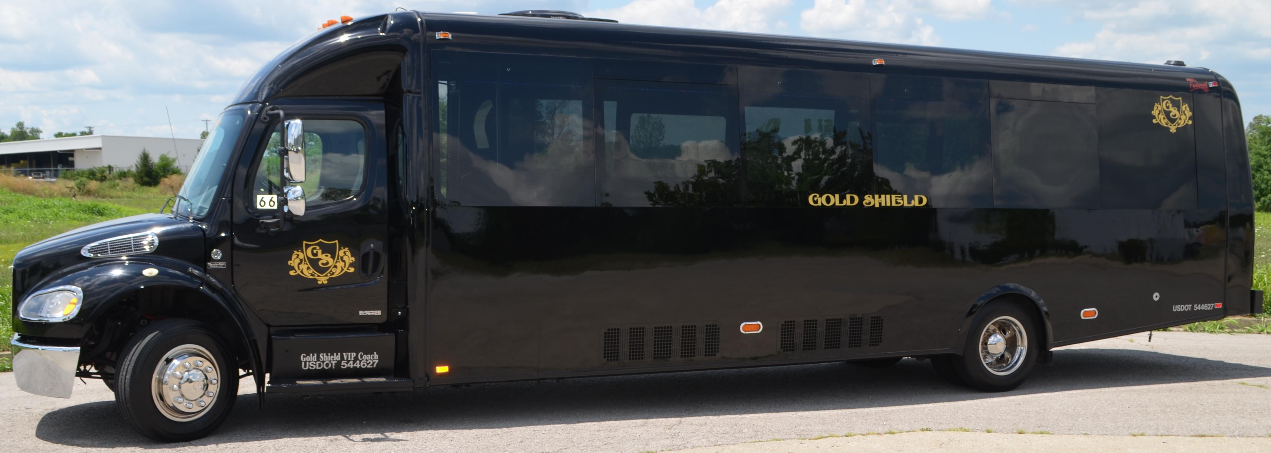 Golden Shield Car Logo - 30 Passenger Limo Bus | Limo Bus Rentals in Lexington | GoldShieldCars