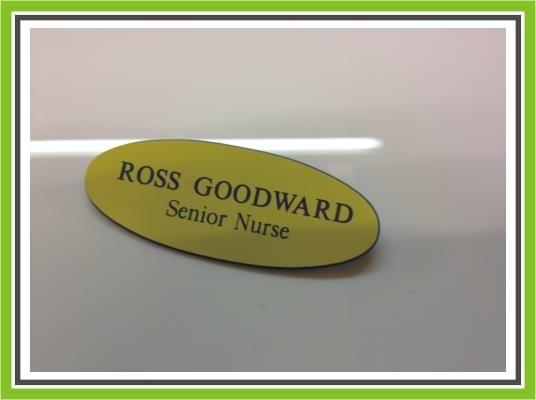 Blue Yellow Oval Logo - YELLOW BLUE OVAL ENGRAVED OFFICE STAFF NAME BADGE