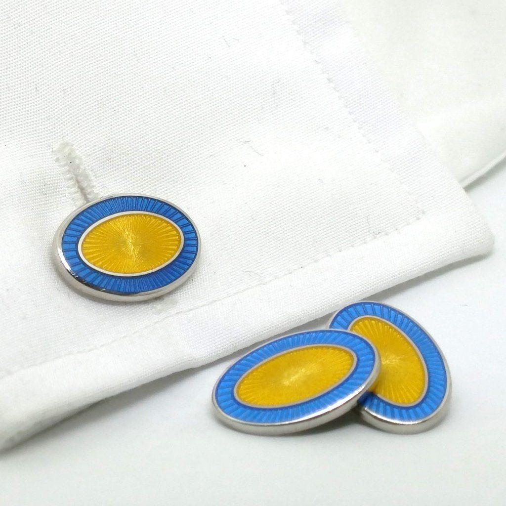Blue Yellow Oval Logo - DOUBLE OVAL LIGHT BLUE YELLOW ENAMEL
