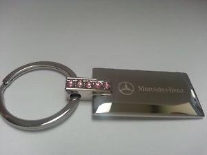 Pink MB Logo - Mercedes Benz Key Chain / Key Ring Stainless with Pink Crystals & MB