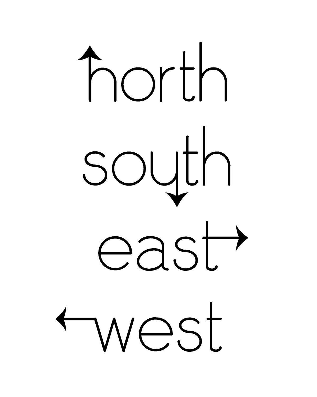 Black Map Logo - north. south. east. west. arrows. directions. map. compass. print ...