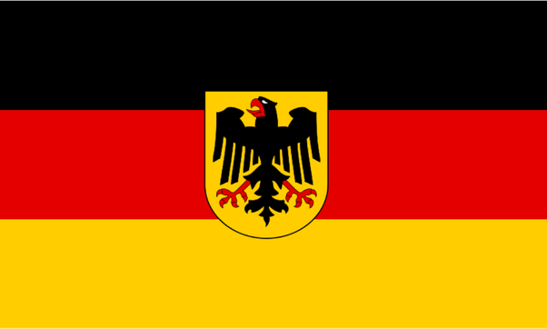 Red Black and Yellow Logo - Is the flag with the black, red, and yellow stripe and a black eagle ...