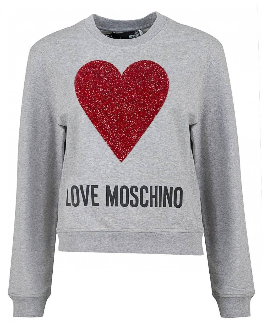 Gray and Red Heart Logo - Love Moschino Sparkle Heart Logo Sweat in Gray