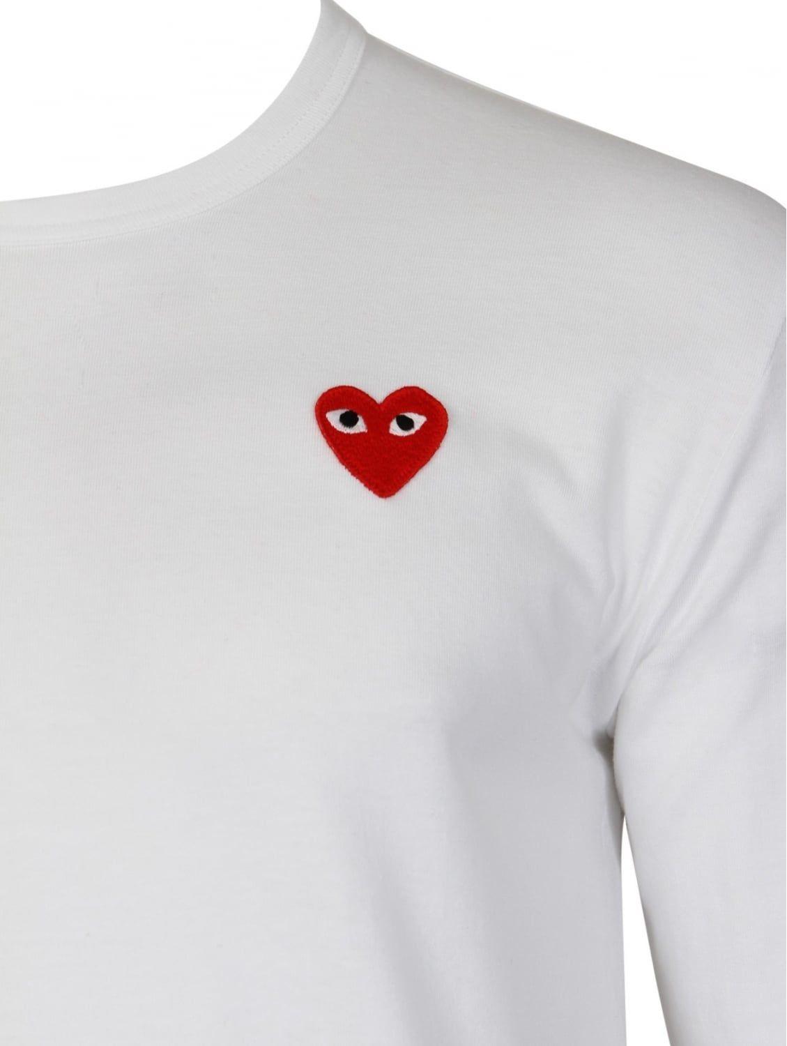 Gray and Red Heart Logo - Comme Des Garcons PLAY Red Heart Long Sleeve T Shirt White. HERVIA