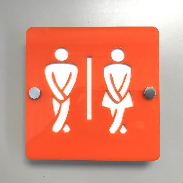 Orange and White Square Logo - Square Crossed Legged Male & Female Toilet Sign - Orange & White ...