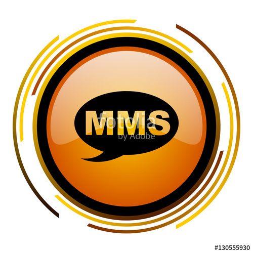 Orange and White Square Logo - MMS sign vector icon. Modern design round orange button isolated
