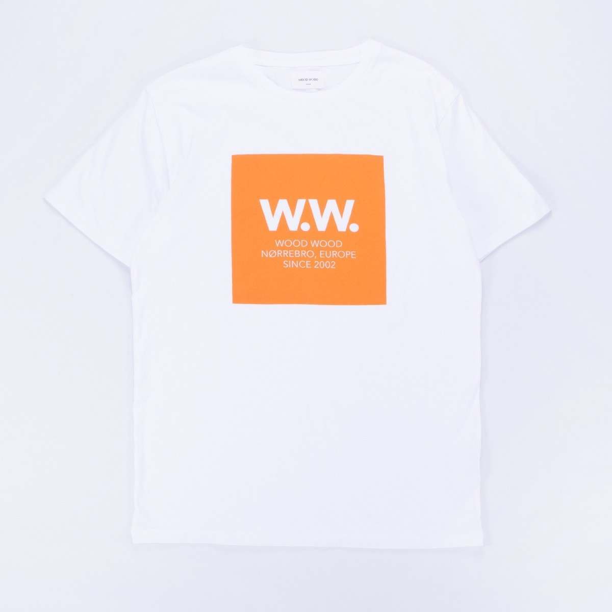 Orange and White Square Logo - Wood Wood WW Square T-Shirt Bright White/Orange | wellgosh