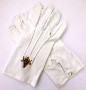 White People with Blue Square Logo - White Masonic Gloves with Embroidered Gold & Blue Square & Compass