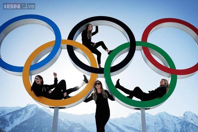 Olympic Circle Logo - Photo: Picture of New Zealand team atop the Olympic symbol in Sochi